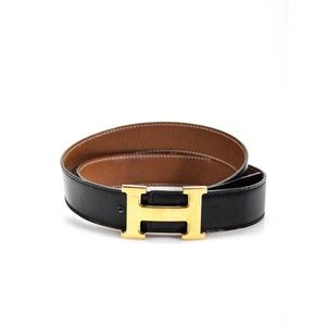 Hermes Womans Two Tones Black And Brown Leather Belt Medium 90